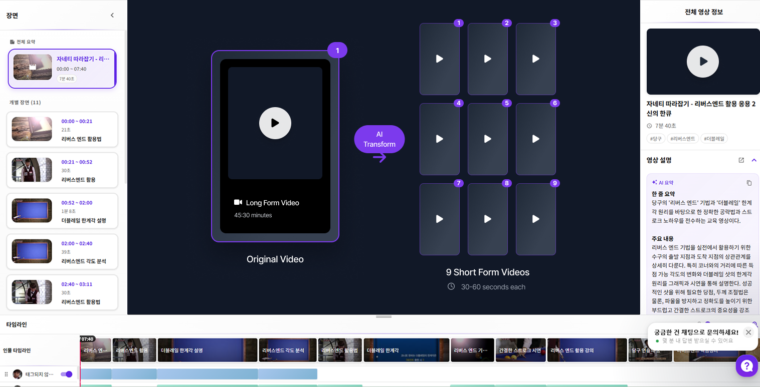 Before: single long video timeline → After: multiple short clips